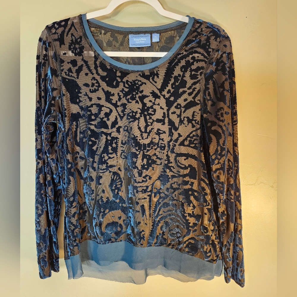 Simply Vera Vera Wang Teal & Black Burnout Velvet Top Lp